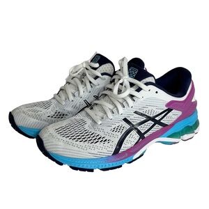 Womens ASICS Gel Kayano 26 Size 8.5 Running Shoes Duomax White Peacoat #1012A457